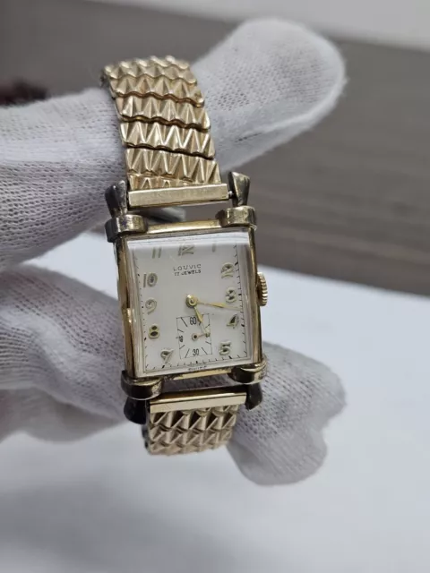 Reloj Art Deco vintage años 1930-40 era LOUVIC, 17 joyas relleno de oro 10K asas elegantes