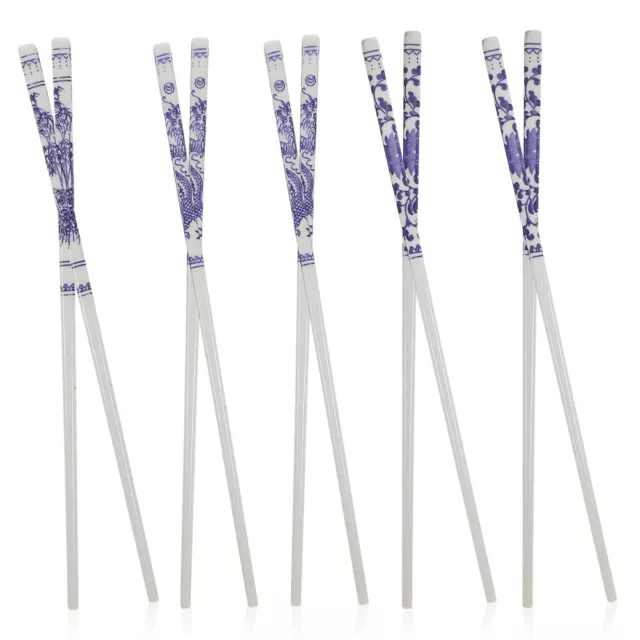 5 Pairs Blue and White Porcelain Chopsticks Chinese Ceramics