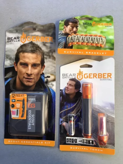 Lot of  3 Gerber Bear Grylls Survival Scout Kit Bracelet And Torch