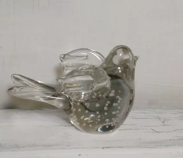 Clear Glass Bird With Bubble Patterns Made In