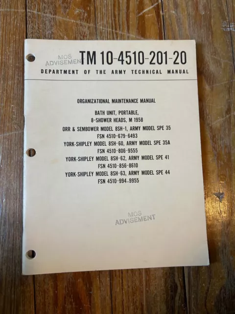 TM 10-4510-201-20 Bath Unit, York-Shipley Model, etc. SPE 35A, M1958, etc. 1965