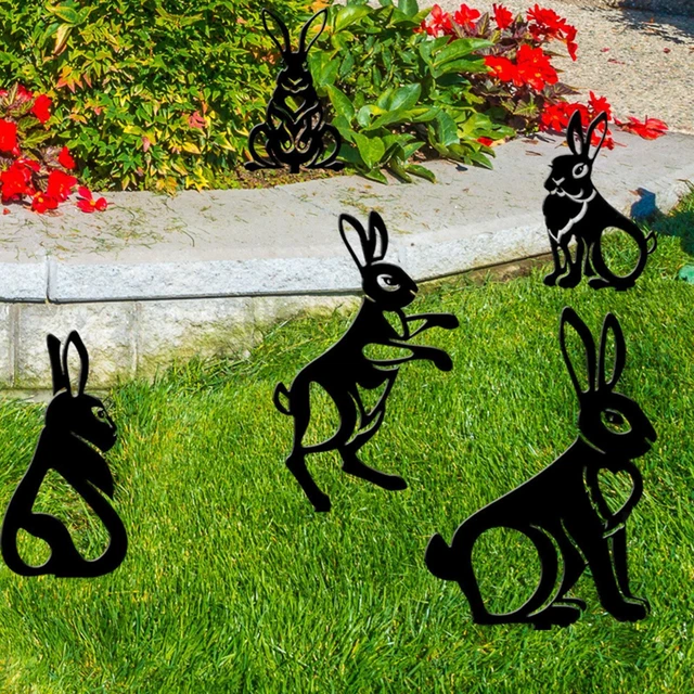5 Pieces Animal Silhouette Stake Fall Yard Art Statue Patio Black Bunny Rabbit