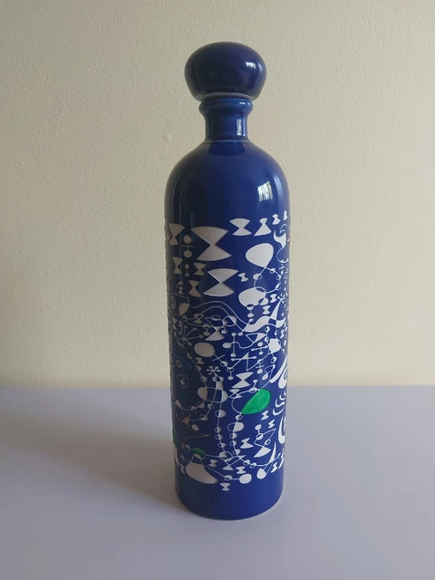 Tequila Ceramic Blue Abstract Pattern Bottle 11.5"