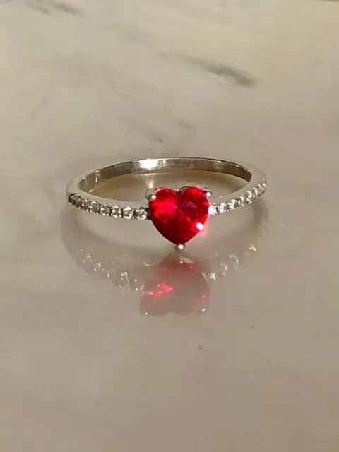 Heart Cut Lab-Created Red Garnet Women's Engagement Ring 14K Gold Plated Silver