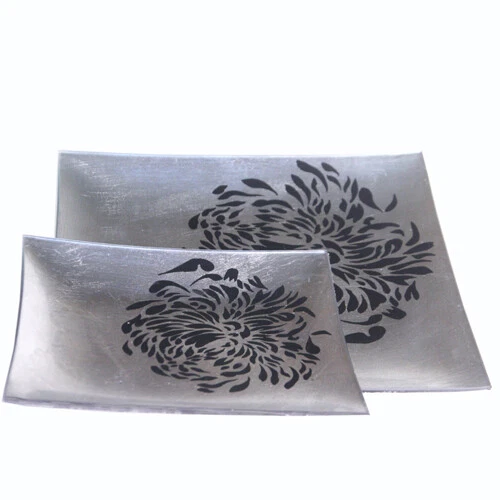 Set of 2 Silver Glass Candle Plates 2 Different Sizes