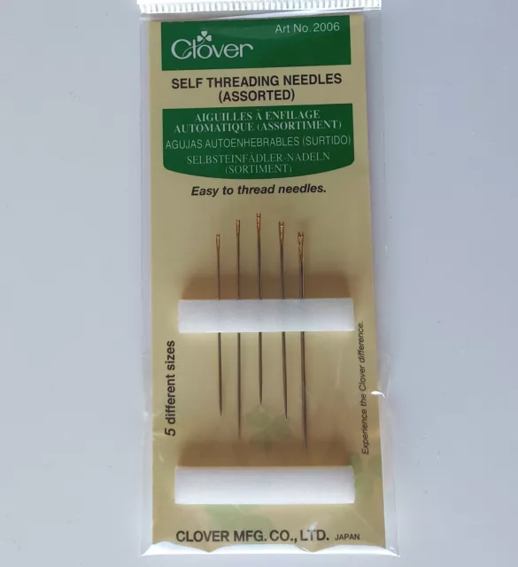 Clover gold eye self threading needles assorted sizes hand sewing or quilting