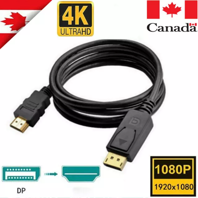 6ft Display Port (DP) Male to HDMI Male Cable Cord Adapter Converter for PC HDTV