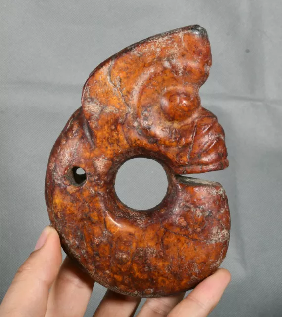 5.9''Hongshan Culture Old Jade Carved Yu Pig Loong Fetus Dragon Hook Statue