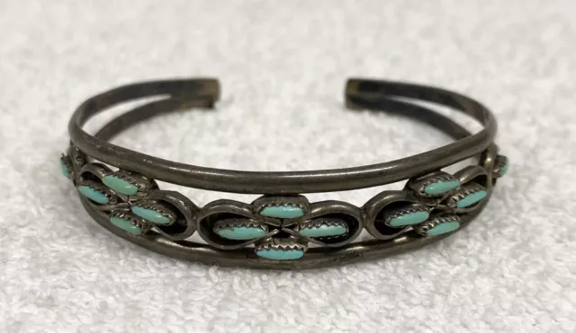 Vintage Old Pawn Sterling Silver Petit Point Turquoise Cuff Bracelet