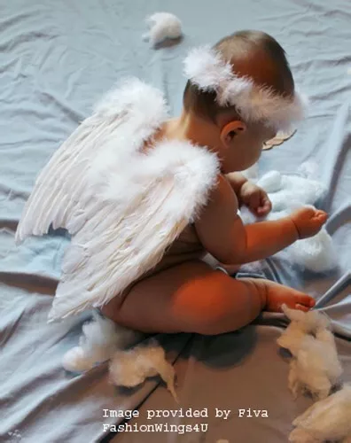 Alas de ángel de pluma blanca FashionWings (TM) para bebé de 6-18 meses, con halo, póster