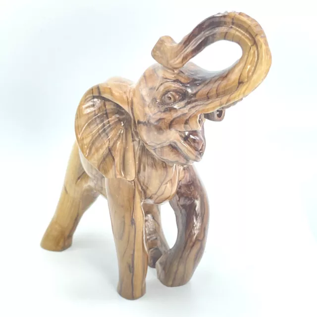 Hand Carved Polished Wooden Lucky Elephant Trunk Up From Holy Land Israel 8”