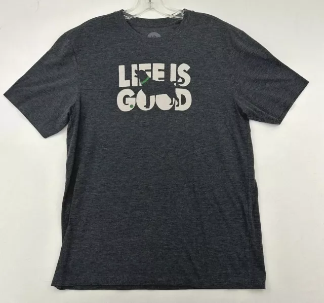 Life Is Good Cool Tee Mens T-Shirt Classic Fit Dog Size M Charcoal Gray