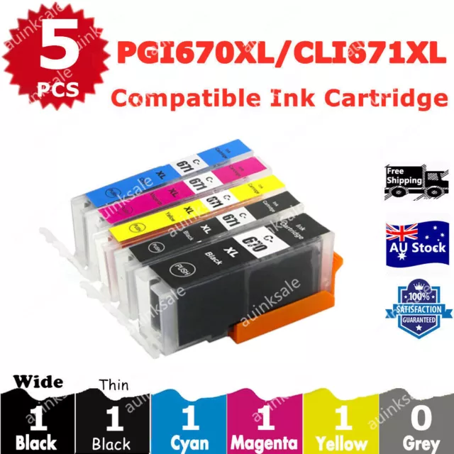 5X Non-OEM PGI 670XL CLI 671XL Ink Cartridge For Canon MG 5760 5765 6860 TS5060