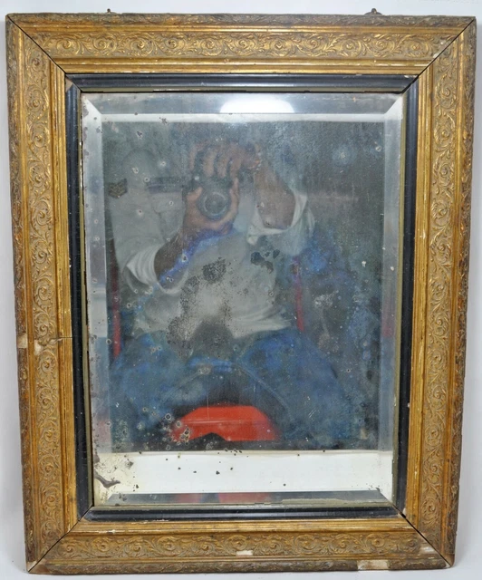 Ancien en Bois Grand Tenture Murale Miroir Cadre Original Ancien Main Crafted