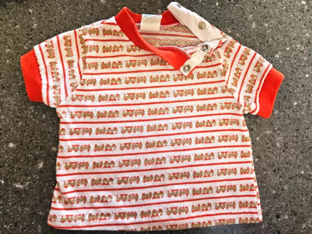 VTG Toddle Tyke Baby Boy Train T-shirt Clothing 9 Mos Orange White Brown Striped