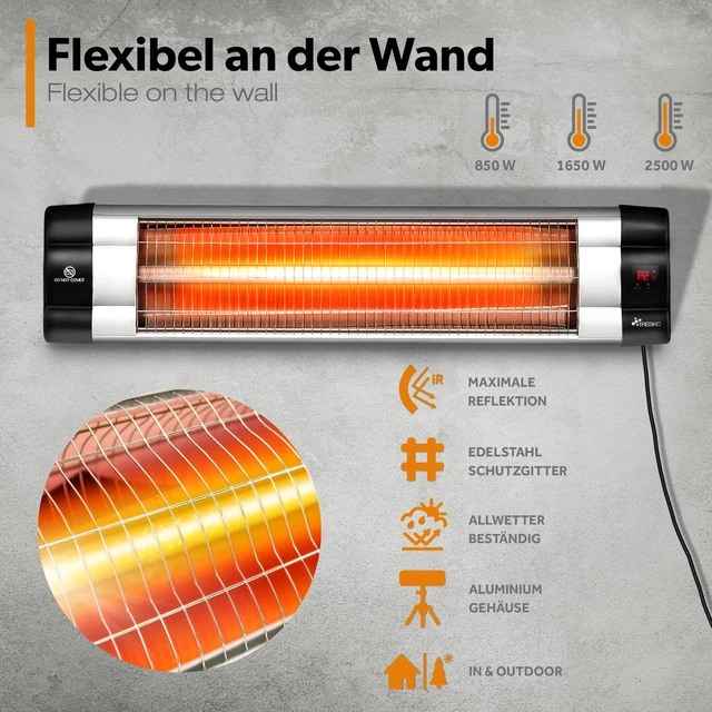TRESKO Heizstrahler 2500W Infrarotstrahler Terrassenstrahler Wärmestrahler Timer 4