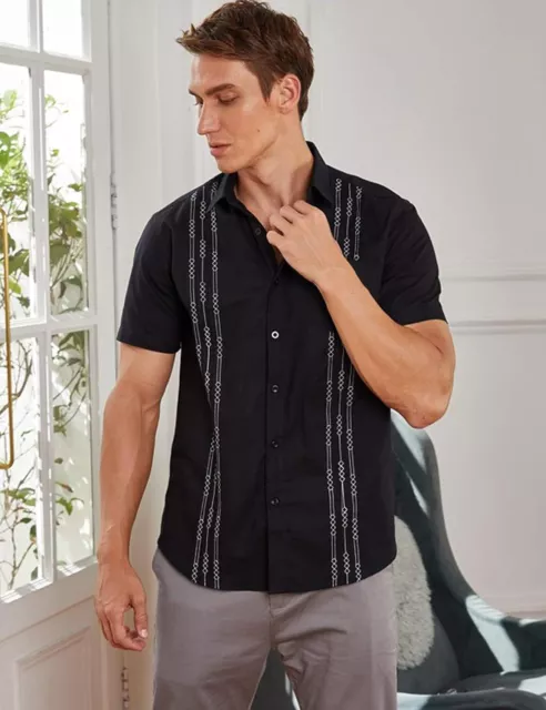 COOFANDY Mens Cotton Linen Cuban Guayabera Shirt Casual Short Sleeve Button Down 2