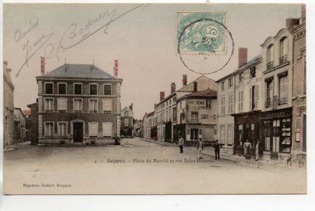 SUIPPES - Marne - CPA 51 - the marketplace - hairdresser rue St Honoré