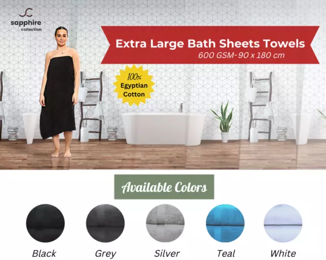 Jumbo Bath Sheets Extra Large 90 x 180 cm, 2 Pack 100% Cotton Super Soft 600 GSM