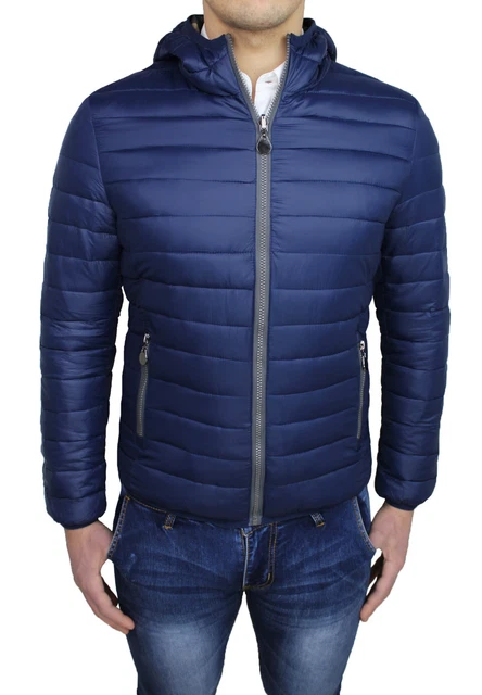 Giubbotto Piumino Uomo Blu Eco Piuma Leggero Casual Giubbino Giacca Moto Bomber