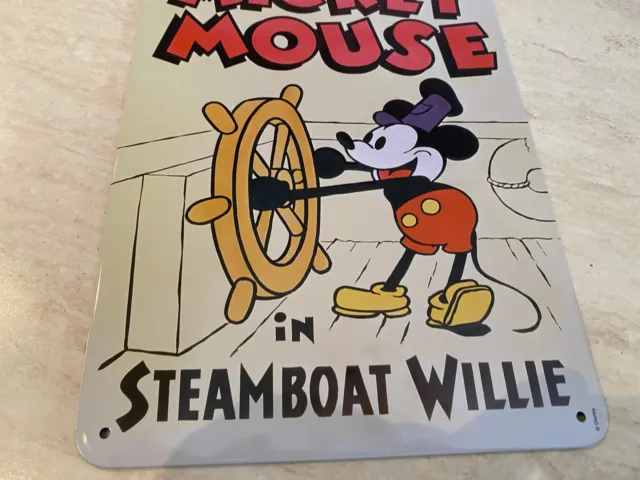 MICKEY MOUSE IN Steamboat Willie Targa In Metallo Metal Disney De