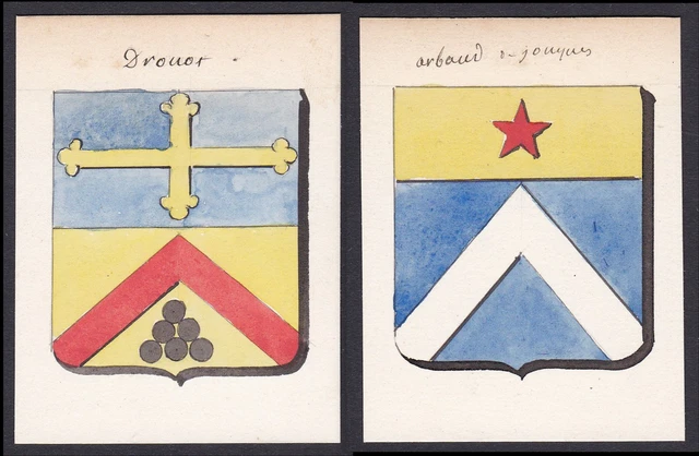 19. Siglo Drouot Arbaud-Jouques Francia Escudo Abrigo De Arms Acuarela