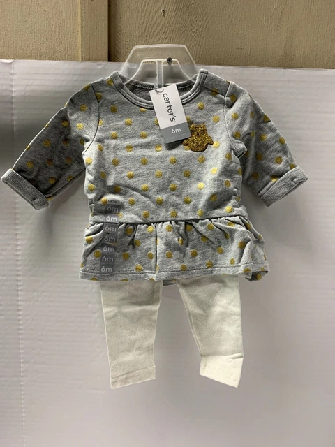 Carters 6M Sparkling Gold Polka Dot Owl Shirt And Sparkling Leggings NWT