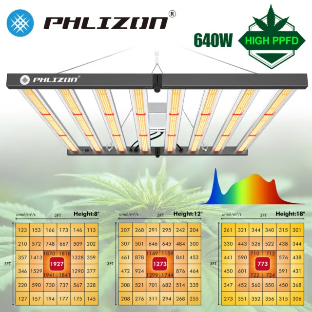 PHLIZON 640W  fc6500 LED Grow Light W/Samsung 561c Zimmerpflanzen Vollspektrum