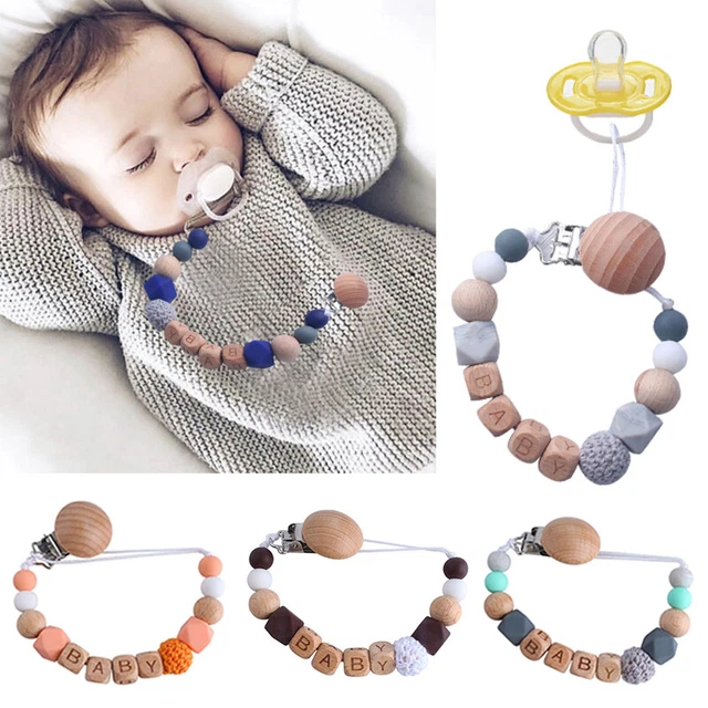 Wooden Baby Dummy Clips Pacifier Soother Holder Chain Shower Infant Appease Gift