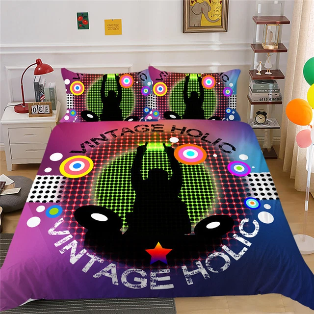 Juego de funda de almohada con edredón de edredón de música de carnaval doble reina