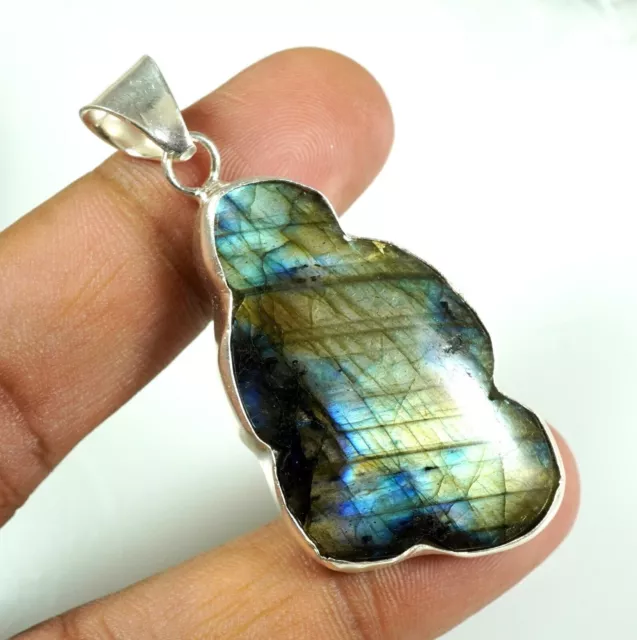 New Carved Labradorite Pendant 925Sterling Silver Rain Cloud Woman Pendant 2.28"