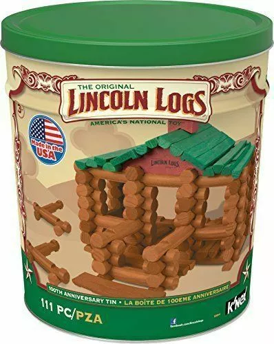 NEW LINCOLN LOGS 100th Anniversary Tin, 111 All Wood Pieces Ages 3+FREE SHIPPING