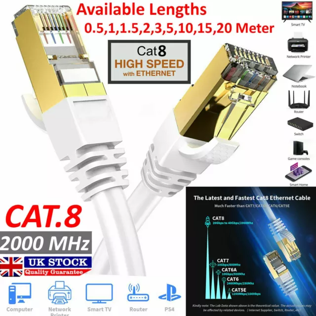 RJ45 Cat8 Ethernet Cable Network Gold Ultra-thin 40Gbps SSTP Patch LAN Lead Lot