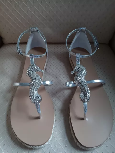 Michael Kors Collection Annabeth Seahorse Crystal Embellished Silver Sandal 41