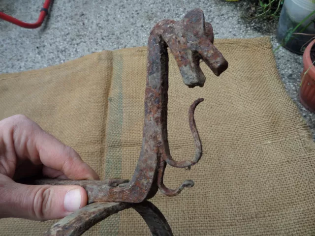 Amazing Antique Andiron Fireplace Dragon Log Holder Hand Forged Primitive Vtg