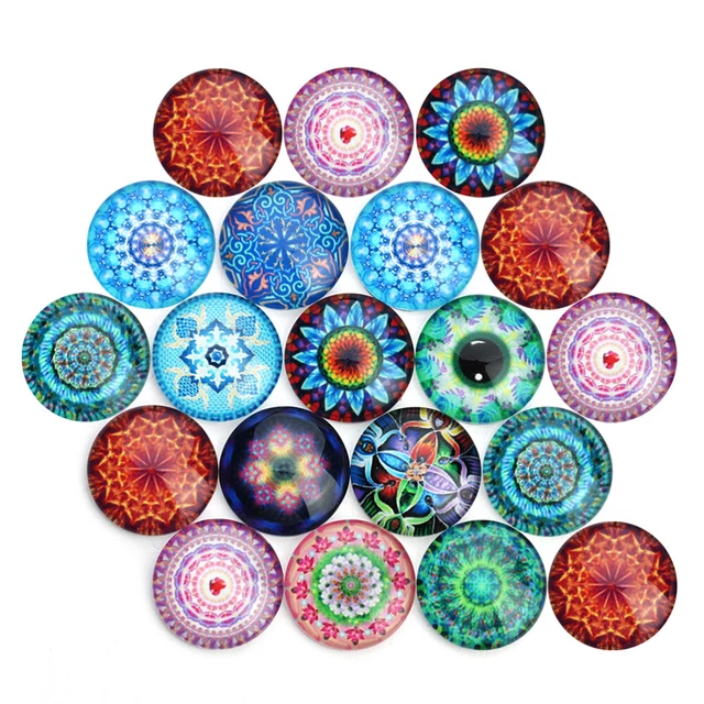 20 Pcs Flower Pattern Mosaic Glass Oval Cabochons Jewelry Making Semicircle