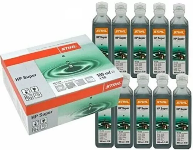 10 x 100ml GREEN STIHL HP SUPER 2 STROKE OIL 1 ONE SHOT 07813198068