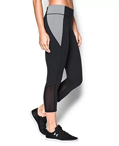 Under Armour Women's Mirror Color Block Crop Leggings, Black/Silver, Small