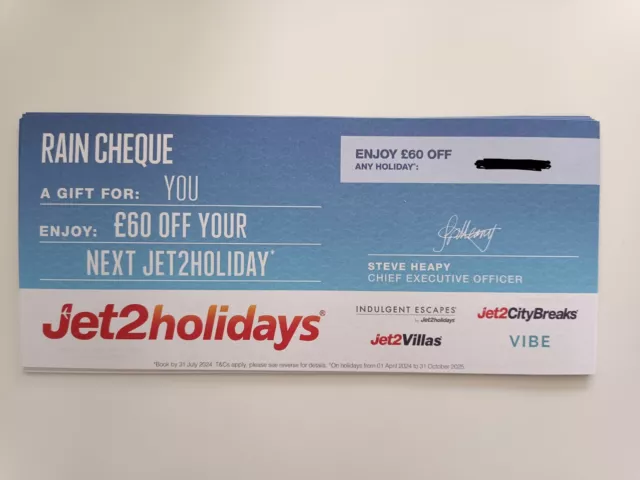 Jet2 Holidays Rain Cheque Voucher £60 Off
