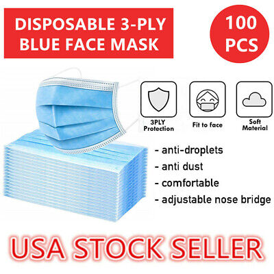 100 PCS Disposable Face Masks 3Ply Non-Medical Protective Mouth Cover Respirator