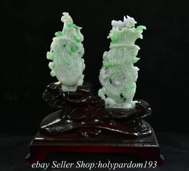 9.2" Chinese Natural Emerald jadeite Jade Carved Fengshui Mouse Purse Statue