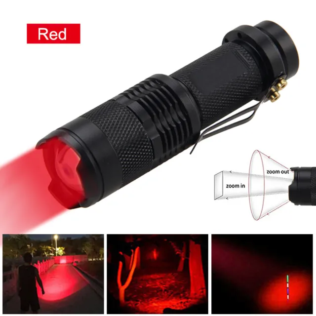 Mini Red Light LED Flashlight Zoomable 3Modes Torch Astronomy Night Vision Lamp