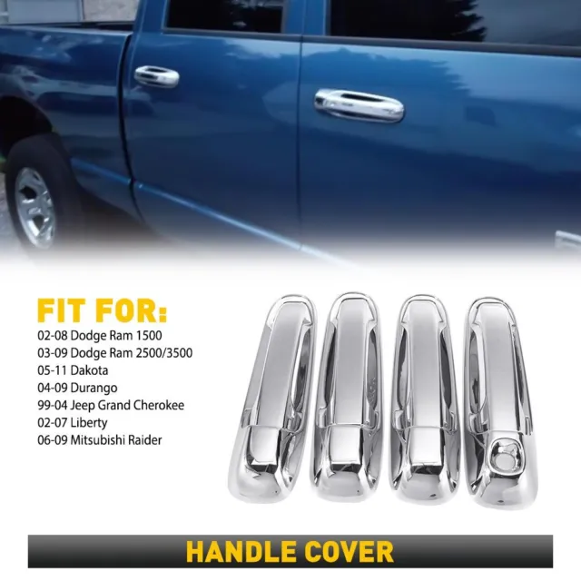 4x Chrome Door Handle Covers for Ram 1500 02-08 2500 3500 Jeep Liberty 02-07 EON