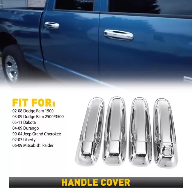 4x Chrome Door Handle Covers for Ram 1500 02-08 2500 3500 Jeep Liberty 02-07 EON
