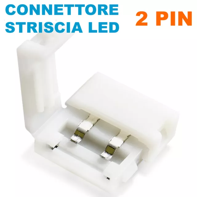 CONNETTORE CLIP STRISCIA LED 5050 5630 2 POLI 10mm - SET DA 5 PEZZI