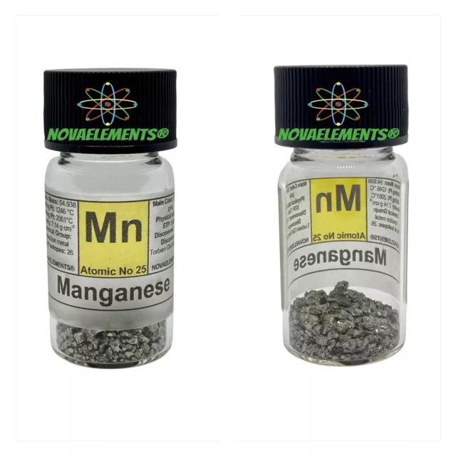 Manganese Metal Shiny Nuggets 5 Gram Sample in Labeled Glass Vial 99.95% Pure