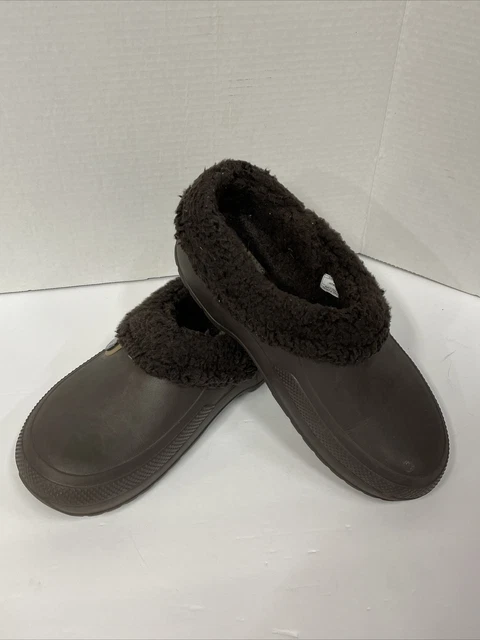 Crocs Dual Comfort Fur Lined Slip On Clogs Brown Mens Size 7 Women’s Size 9