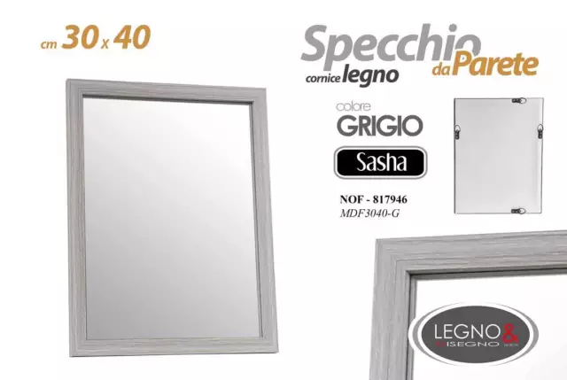 Specchio Sasha Con Cornice In Legno Grigio Da Parete 30*40 Cm Nof-817946
