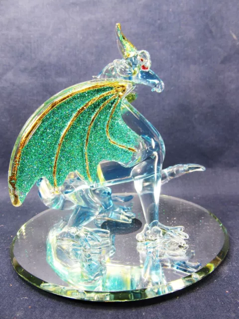 Dragon Blue w/ Sparkling Green Wing Highlighted in Gold Hand Made Glass 3