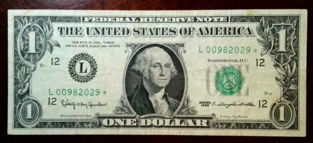 **STAR** $1 1963 Federal Reserve Note L SAN FRANCISCO F-1900L* L00982029*